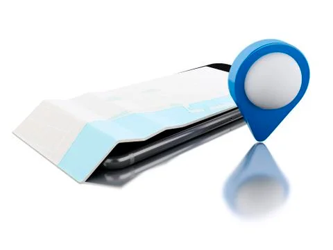 3d Smartphone with a map and blue map pointer. Stock Illustration