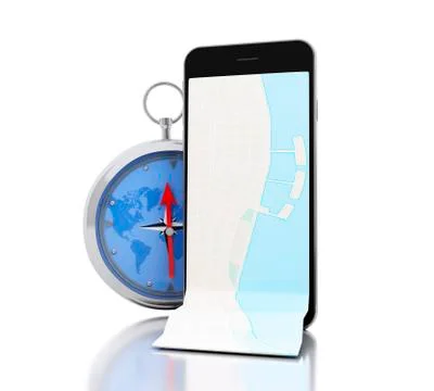 3d Smartphone with a map and a compass. Stock Illustration
