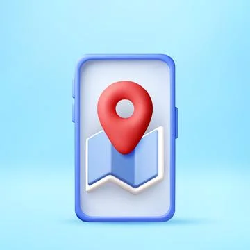 3d smartphone with map and location pin on screen Stockillustratie