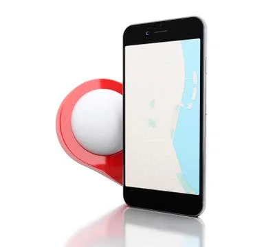 3d Smartphone with a map and red map pointer. Illustrazione stock