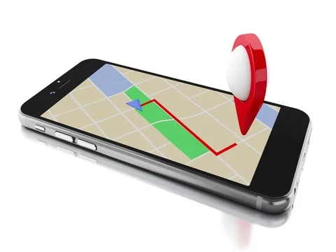 3d Smartphone with a map pointer and planned route on screen. Stock Footage 70478600