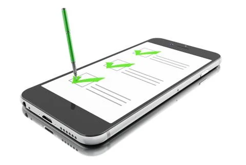 3d Smartphone with marker and checklist. Online questionnaire. Stock Illustration