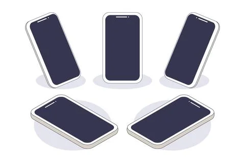 3D Smartphone Mockup Outlined Flat Design Vector Illustrazione stock