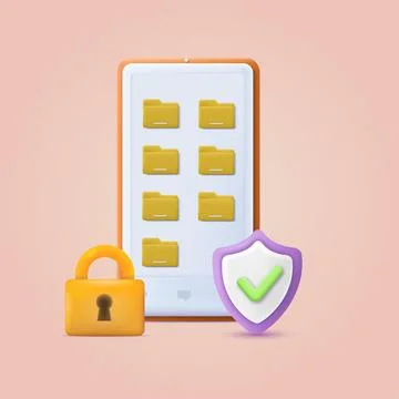 3d smartphone with protected folders concep. Vector Stock Illustration