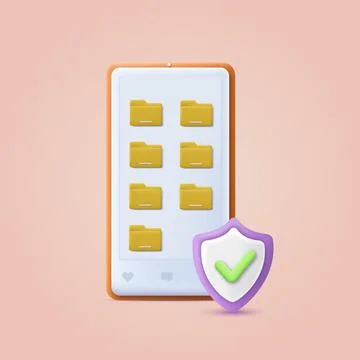 3D smartphone with protected folders. Vector Stock Illustration