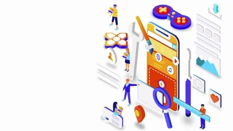 3D Smartphone Scene with Characters for App Development Video Stock Footage 307104553