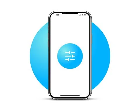 3D smartphone with settings icon. Realistic mobile device with setup symbol. Stock Illustration