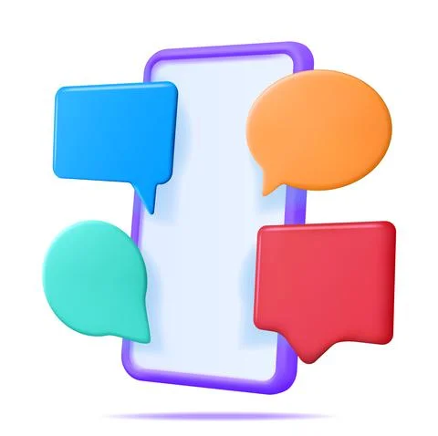 3D Smartphone with Text Bubble Isolated. Stock Illustration