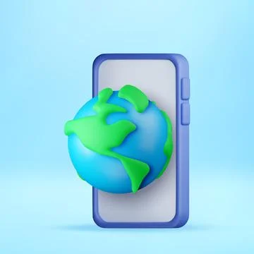 3D smartphone with a world globe 스톡 일러스트