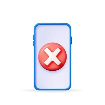 3D smartphone with wrong button in circle Stock Illustration