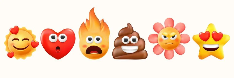 3d smile faces, emoji render. Lucky and joyful laugh, funny and happiness, good Ilustración de archivo