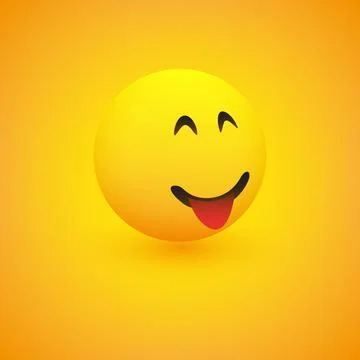 3D Smiling Face, with Stuck Out Tongue, View from Side - Simple Happy Emoti.. Stock Illustration
