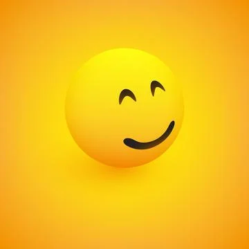 3D Smiling Face, View from Side - Emoticon on Yellow Background, Vector Desig Stock Illustration