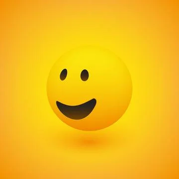 3D Smiling Face, View from Side - Emoticon on Yellow Background, Vector Desig Stock Illustration