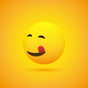 3D Smiling, Mounth Licking Face, View from Side - Simple Happy Emoticon on .. Stock Illustration
