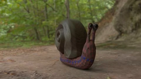 3D snails made of fabric and wood on the background of the forest Stock Illustration