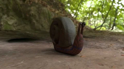 3D snails made of fabric and wood on the background of the forest Stock Illustration
