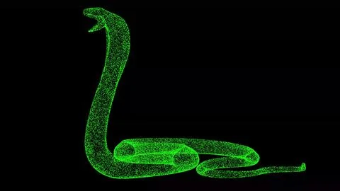 3D Snake Cobra on black background. Object made of shimmering particles. Wi.. Illustrazione stock