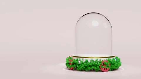 3d snow globe empty with decorated podium on wheels spinning around isolate.. Video stock 294291188