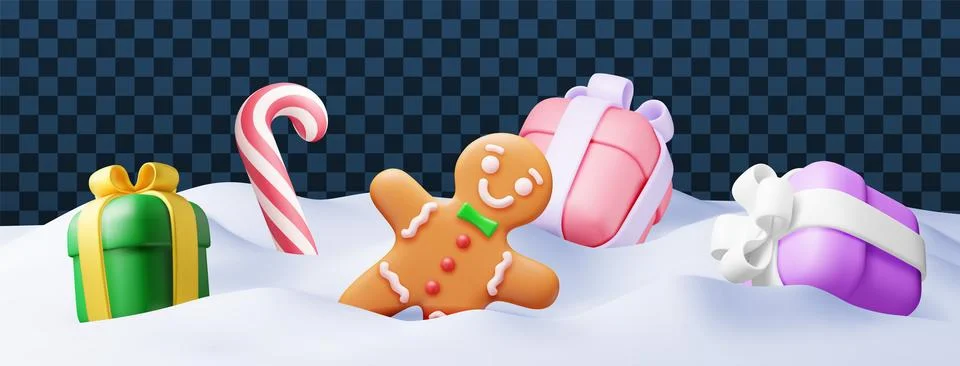 3D snowdrift with gift boxes isolated Illustrazione stock