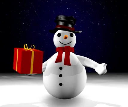 3d snowman giving a gift Illustrazione stock