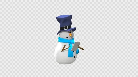 3D Snowman Using Tablet, Swiping with Smile. Alpha Channel. Vídeo Stock 295146069