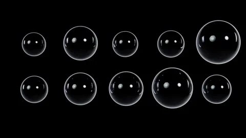 3D Soap Bubbles Scaling Randomly in Two Rows - Seamless Loop Stock Footage 340537278