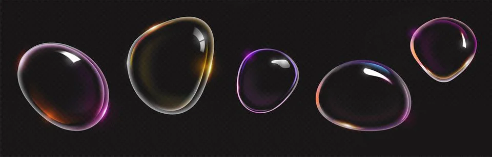 3D soap bubbles set on transparent background Stock Illustration