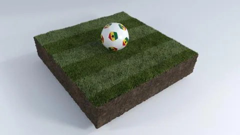 3D Soccer ball on grass patch Stock Illustration