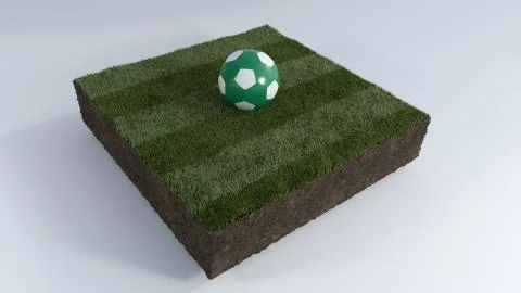 3D Soccer ball on grass patch Stock Illustration