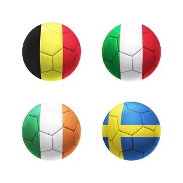 3D soccer ball with group E teams flags Stock Illustration