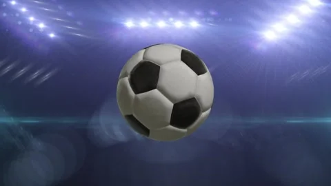 3D Soccer Ball Rotating in Stadium with Bright Floodlights Vidéo 341152628