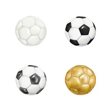 3d soccer ball set, team sport toy. Game render elements different colors Stock Illustration