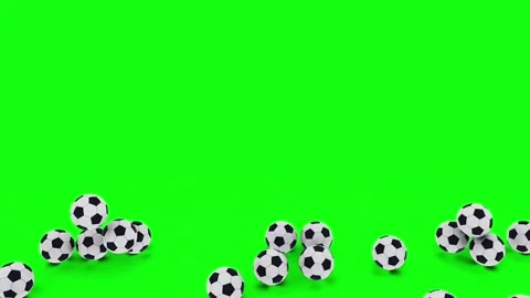 3D Soccer Balls Falling and Bouncing on Green Screen Background Stock Footage 335633995