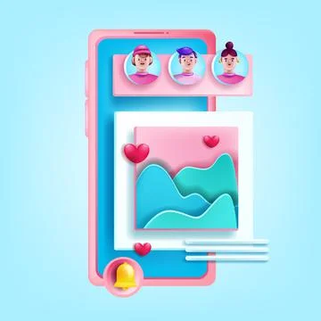 3D social media vector icon, smartphone screen, digital marketing app design Illustrazione stock