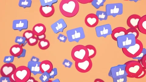 3d social network likes thumbnails and hearts flying around the screen Stock Footage 235919007