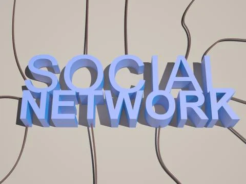 3d social network text connected wire from different directions Illustrazione stock