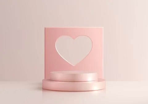 3D soft pink heart shaped backdrop podium valentine luxury or wedding promo.. Stock Illustration