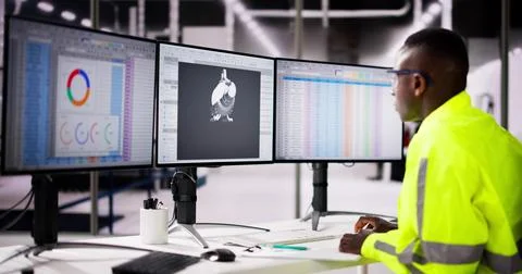 3D Software Engineer Developing Engineering Design 库存照片