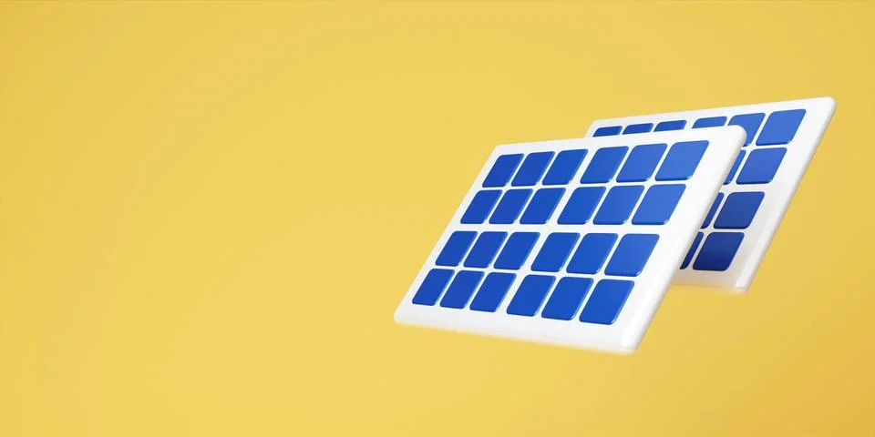 3d solar cell on yellow background. ecology is an energy saving concept for Stock Illustration