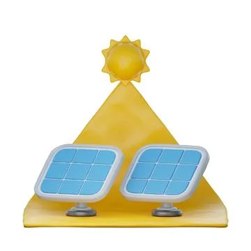 3D solar with sun, Environmental Alternative Energy, Clean Energy, cartoon .. Stock Illustration