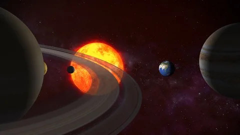 3D  solar system in galaxy and all planets. Stock Footage 91017844