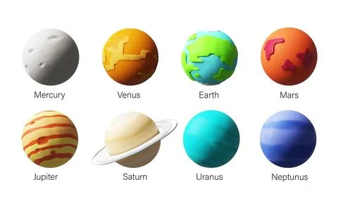 3D Solar System planets set in clay style Stock Illustration