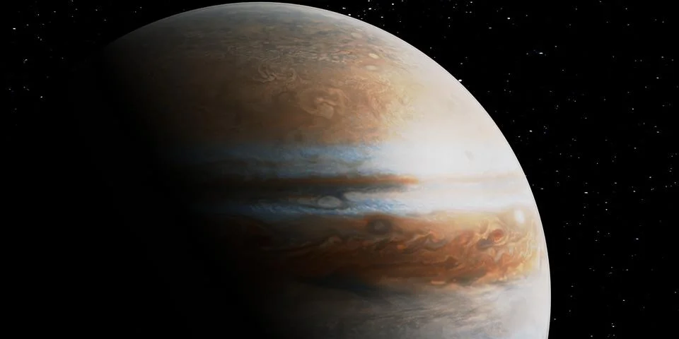 3D solar system series: Jupiter with stars in the background. View anaglyph with Stock Illustration
