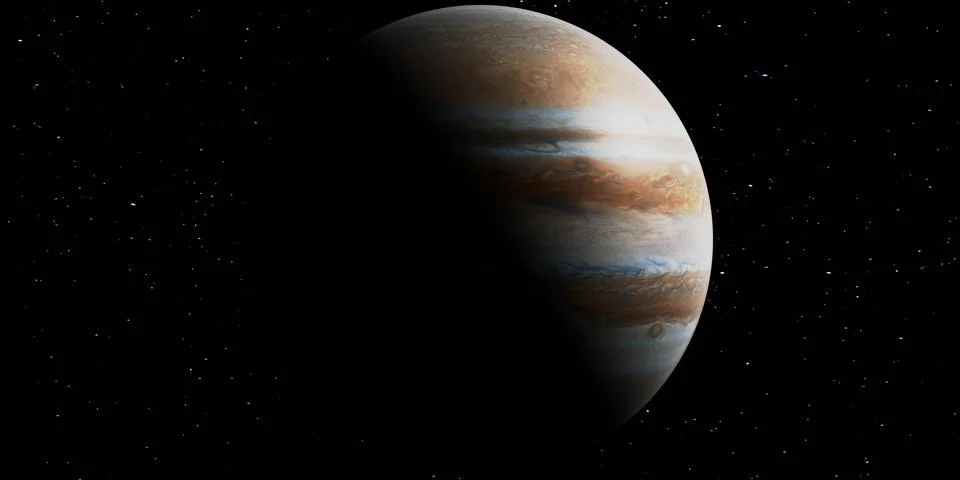 3D solar system series: Jupiter with stars in the background. View anaglyph with Stock Illustration