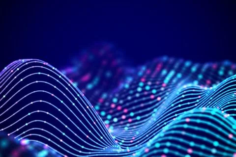 3D Sound waves with colored dots. Big data abstract visualization. 스톡 일러스트