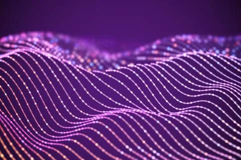 3D Sound waves with colored dots. Big data abstract visualization. Stock Illustration