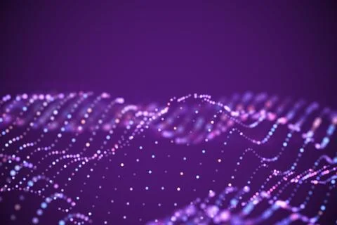 3D Sound waves with colored dots. Big data abstract visualization. 스톡 일러스트