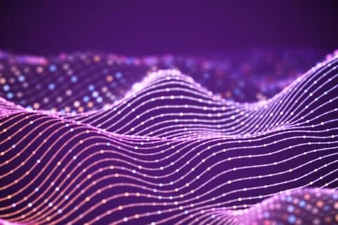 3D Sound waves with colored dots. Big data abstract visualization. 스톡 일러스트