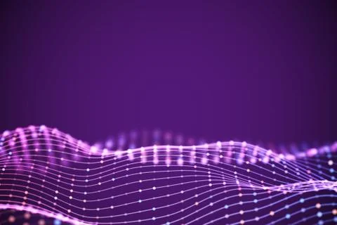 3D Sound waves with colored dots. Big data abstract visualization. Stock Illustration